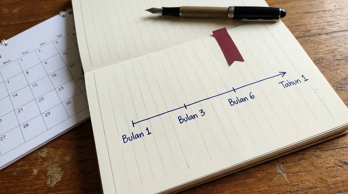 Buku catatan dengan timeline pembelajaran jangka panjang