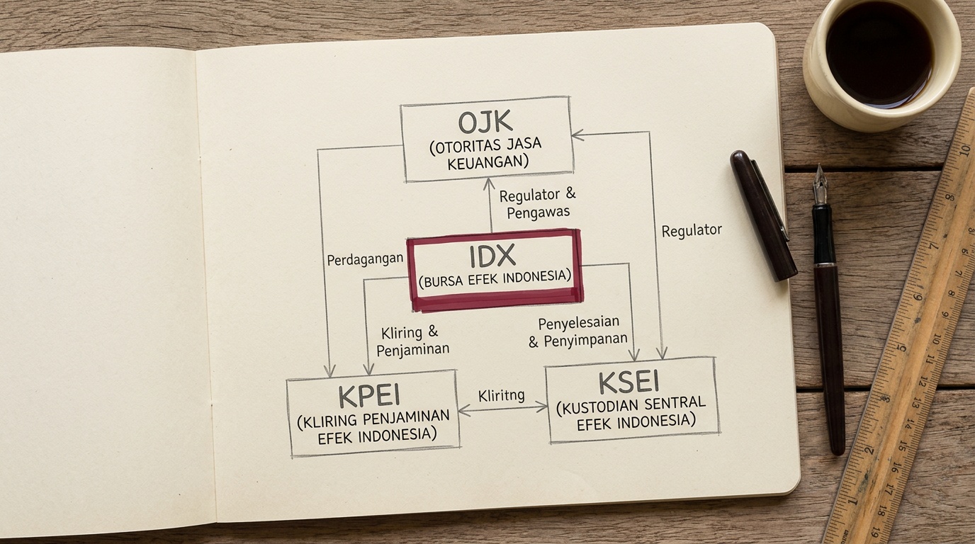 Sketsa diagram alur struktur IDX di papan kertas